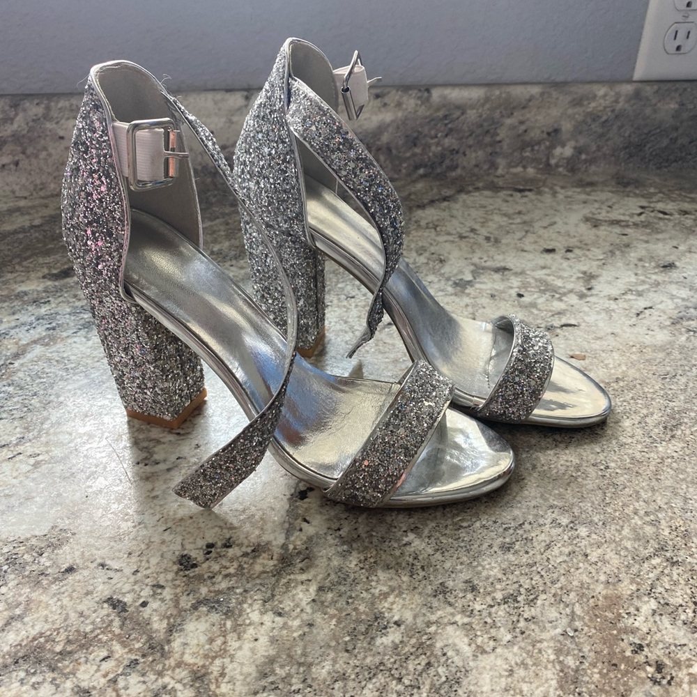 Silver Glitter High Heel Sandals